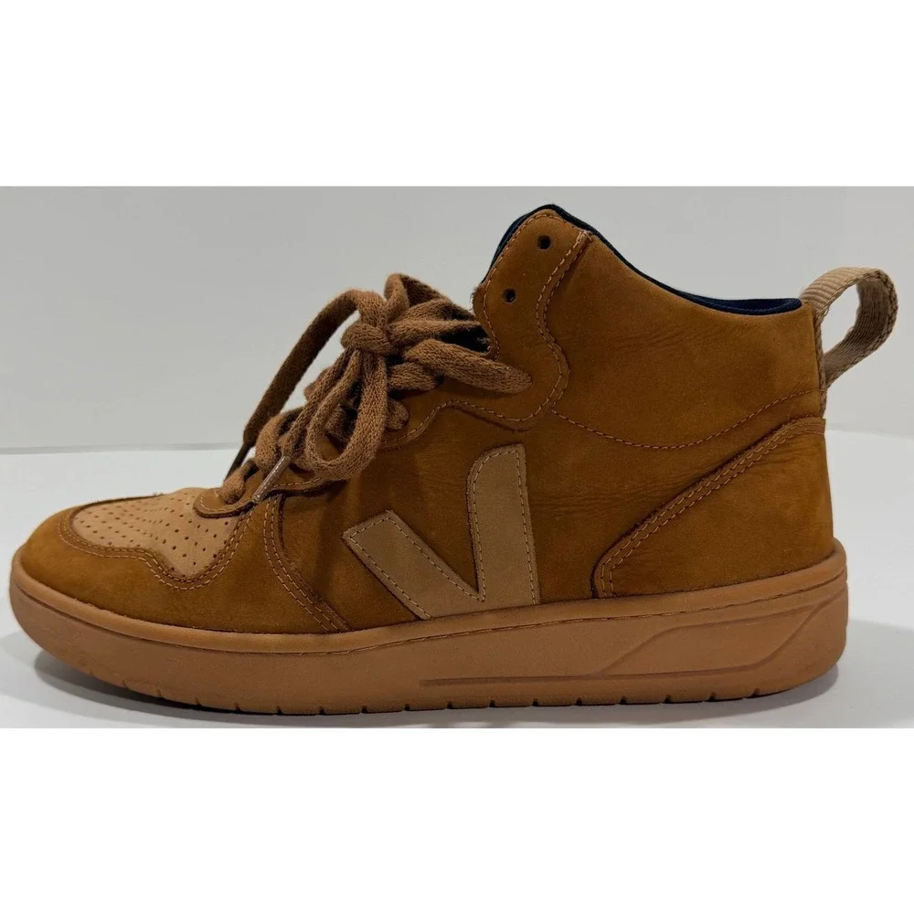 Veja V-15 High Top‎ Sneakers Camel Brown Nubuck Leather Womens Size 8 EUR 39